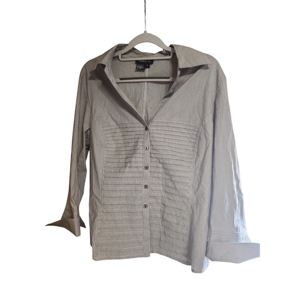 Sara I. Womens Blouse Size Large Blue White Pinstriped Long Sleeve Button Up - Picture 1 of 3